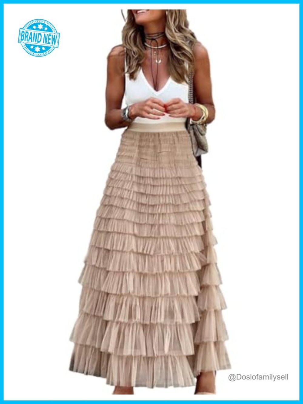 Women's High Waisted A-Line Tulle Maxi Skirt Layered Mesh Flowy Fairy Skirt